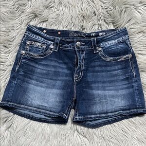 Miss Me Dark Blue Jean Shorts